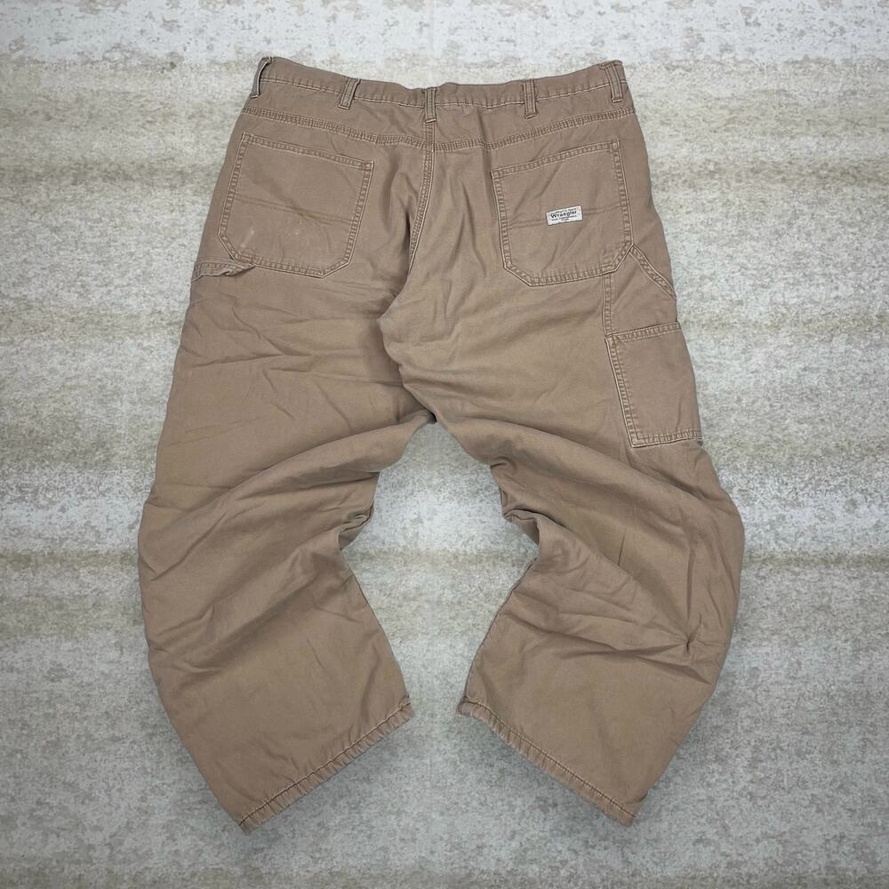 Vintage 90s Wrangler Carpenter Pants 38x30 Baggy Fit Fleece Lined Camel Tan